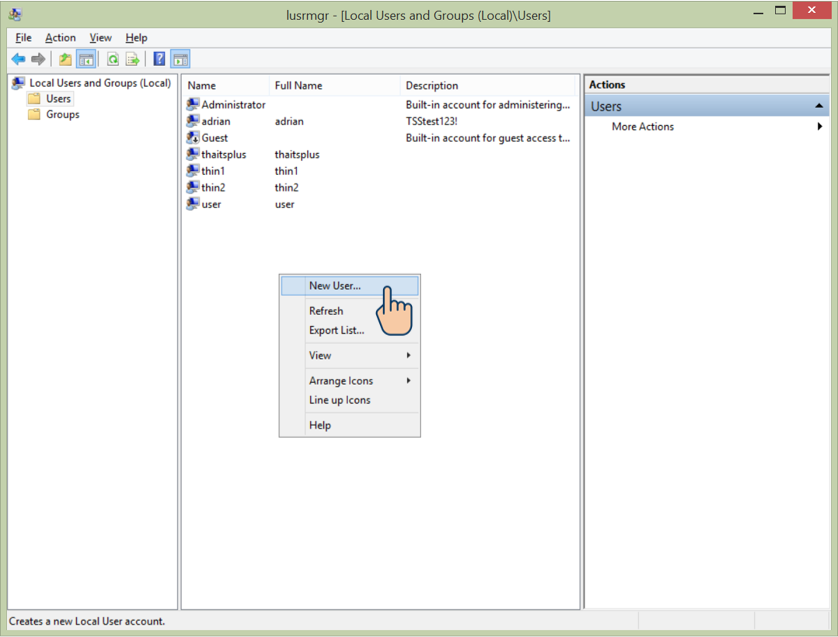สร้าง New User ใน Users and Groups