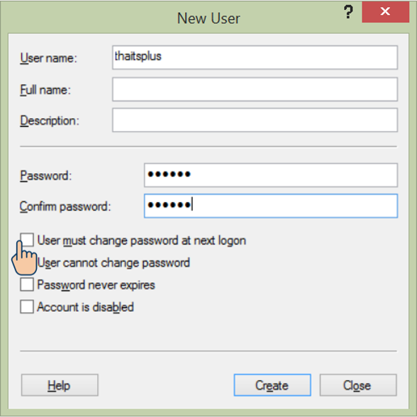 กำหนด User name และ Password