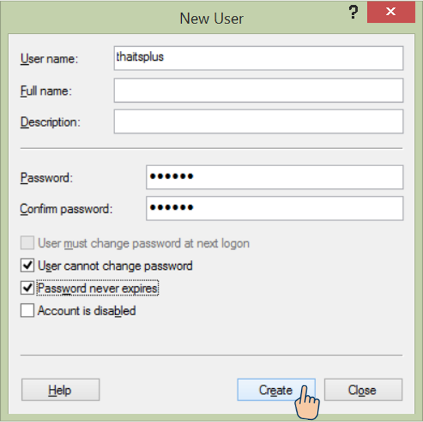 สร้าง User ด้วยปุ่ม Create