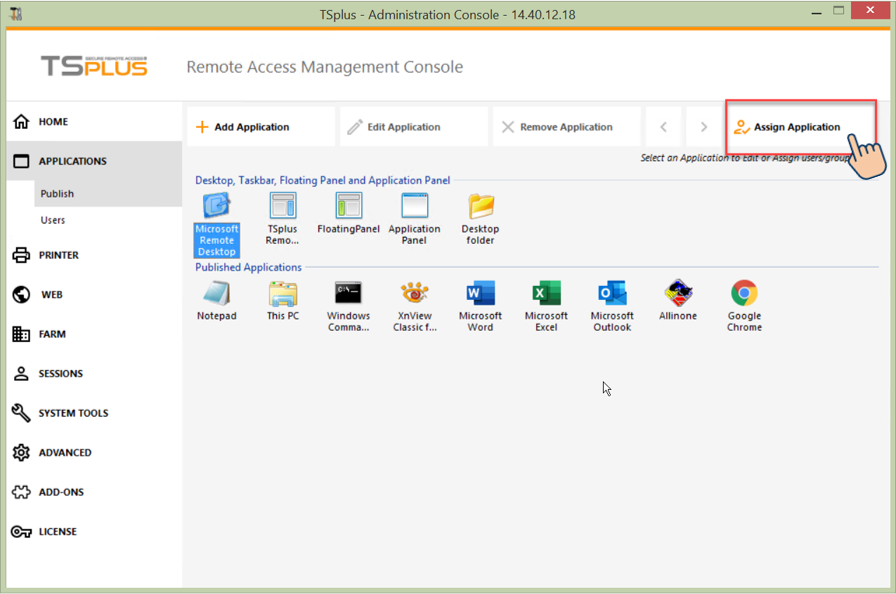 เลือก Microsoft Remote Desktop และ Assign Application